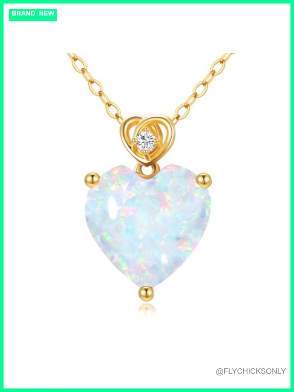 14k Gold Heart Birthstone Pendant Necklace 3CT Created Opal